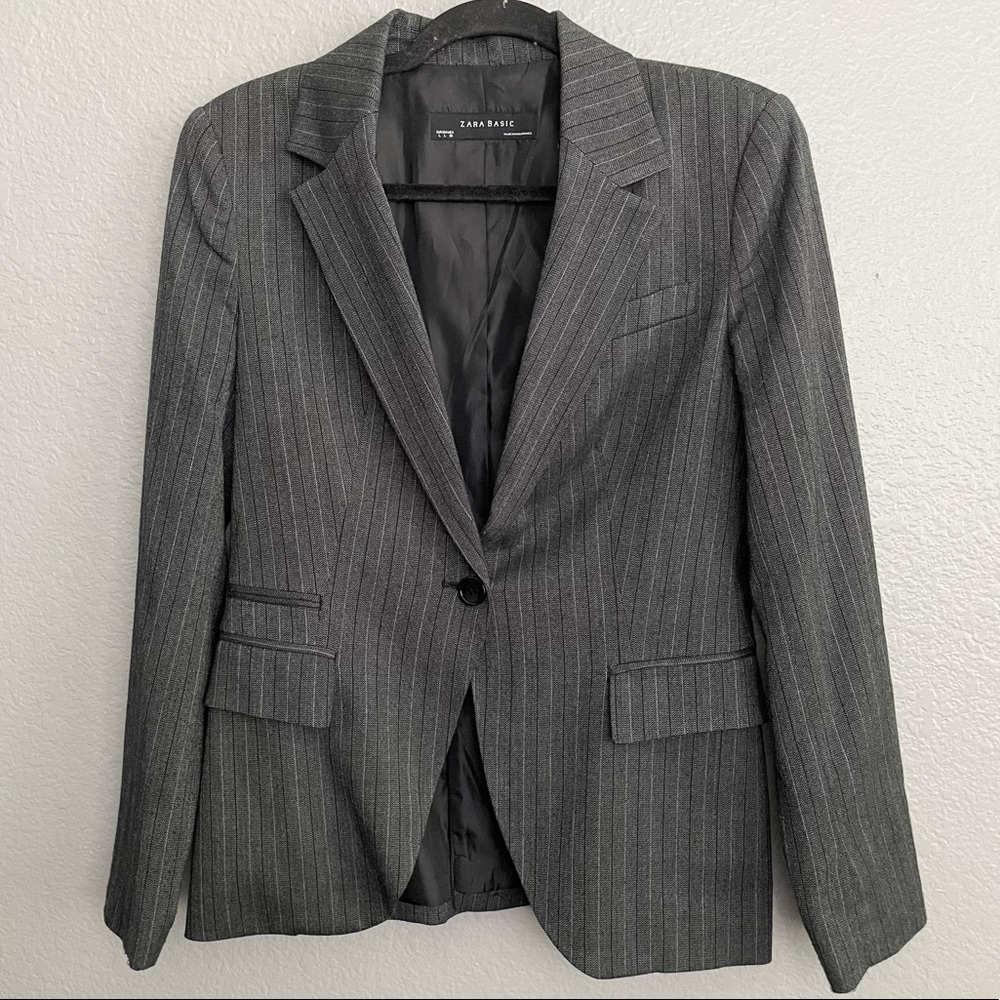Zara Basic Gray Pinstripe Blazer Jacket - image 1